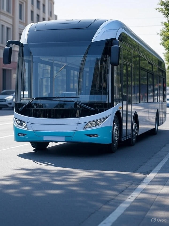 Ônibus elétrico autônomo em avenida futurista