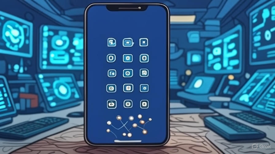 Ilustração mockup de um smartphone executando IA on-device, com ícones de processamento local em estilo cartoon