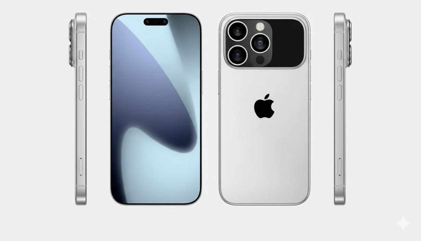 Mockup futurístico do iPhone 17 com design elegante e tela infinita.