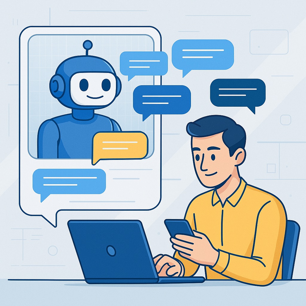 Chatbot baseado em Qwen-Chat auxiliando um cliente online, mostrando eficiência e rapidez.