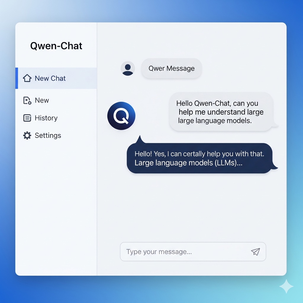 Introdução ao Qwen-Chat, mostrando a interface de um chatbot interagindo com um usuário.