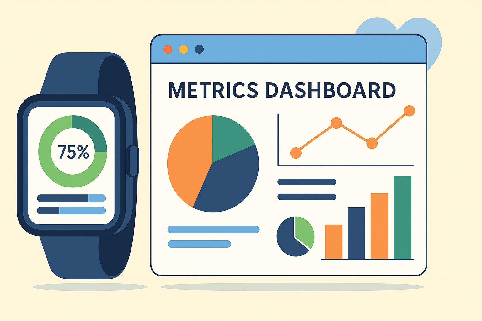 Ilustração: painel de métricas e telemetria de wearables