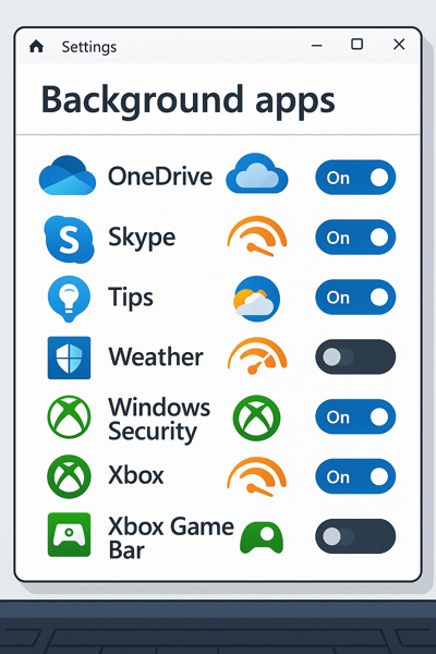 Configurações do Windows mostrando aplicativos em segundo plano