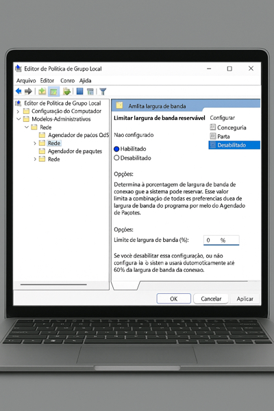 Editor de política de grupo mostrando configuração de largura de banda