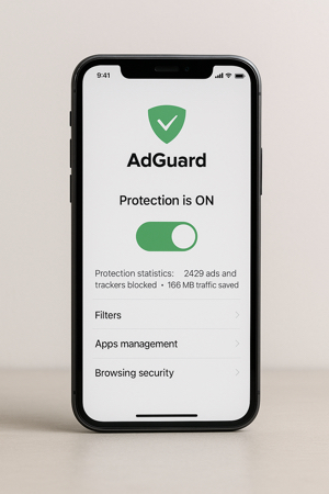 Ilustração do aplicativo AdGuard funcionando no celular