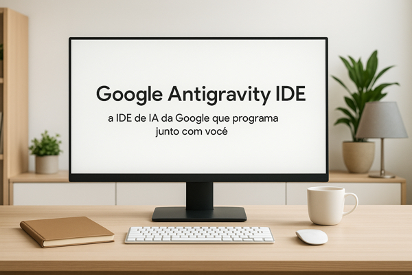 Ilustração do Google Antigravity IDE com destaque para o uso de inteligência artificial na programação