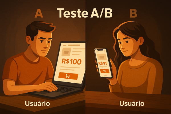 Exemplo de teste A B de preços entre diferentes usuários