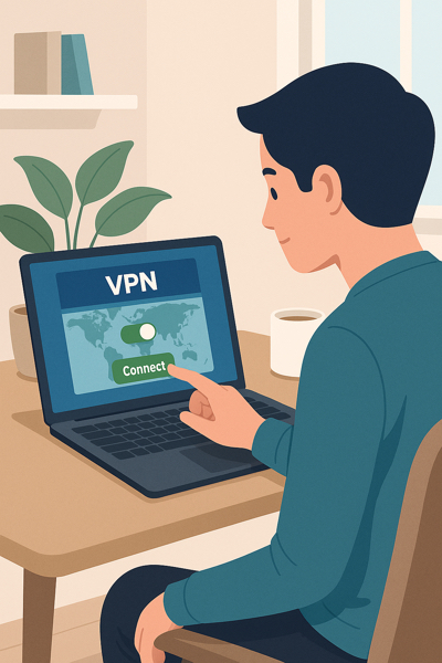 Usuário configurando aplicativo de VPN no notebook