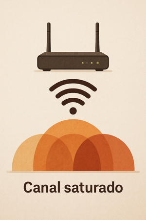 Gráfico ilustrando canais Wi-Fi sobrepostos e um canal menos congestionado em destaque
