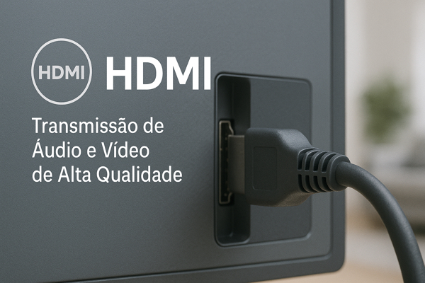 Cabo HDMI conectado na entrada de uma TV moderna