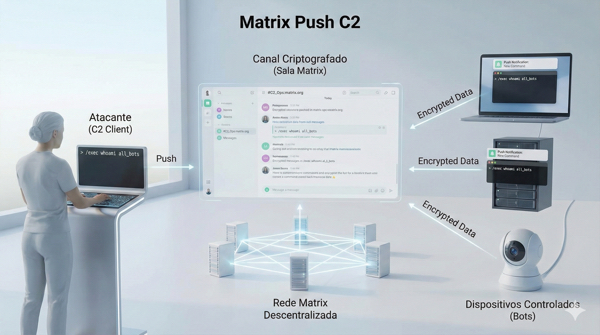 Representação visual do funcionamento do Matrix Push C2 controlando dispositivos