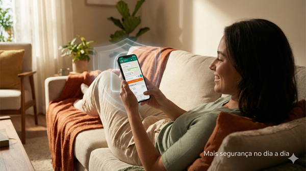 Pessoa usando celular com tranquilidade em tarefas do dia a dia