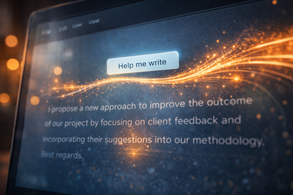 Interface simplificada demonstrando sugestões de texto automáticas