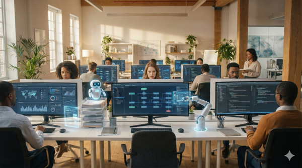 Automação inteligente trabalhando ao lado de pessoas