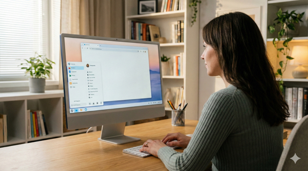 Usuário comum utilizando o Zorin OS em um computador doméstico