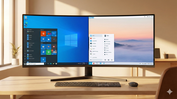 Comparação visual entre Windows 10 e Zorin OS
