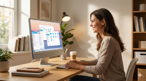 Pessoa utilizando o computador com Zorin OS em casa