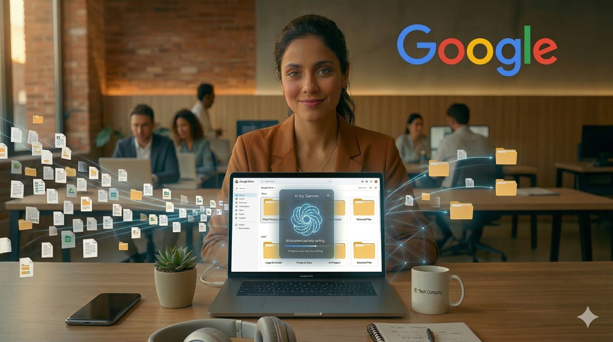 Assistente Gemini organizando arquivos automaticamente no Google Drive