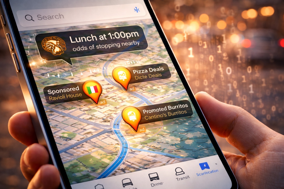 Inteligência artificial sugerindo locais no mapa