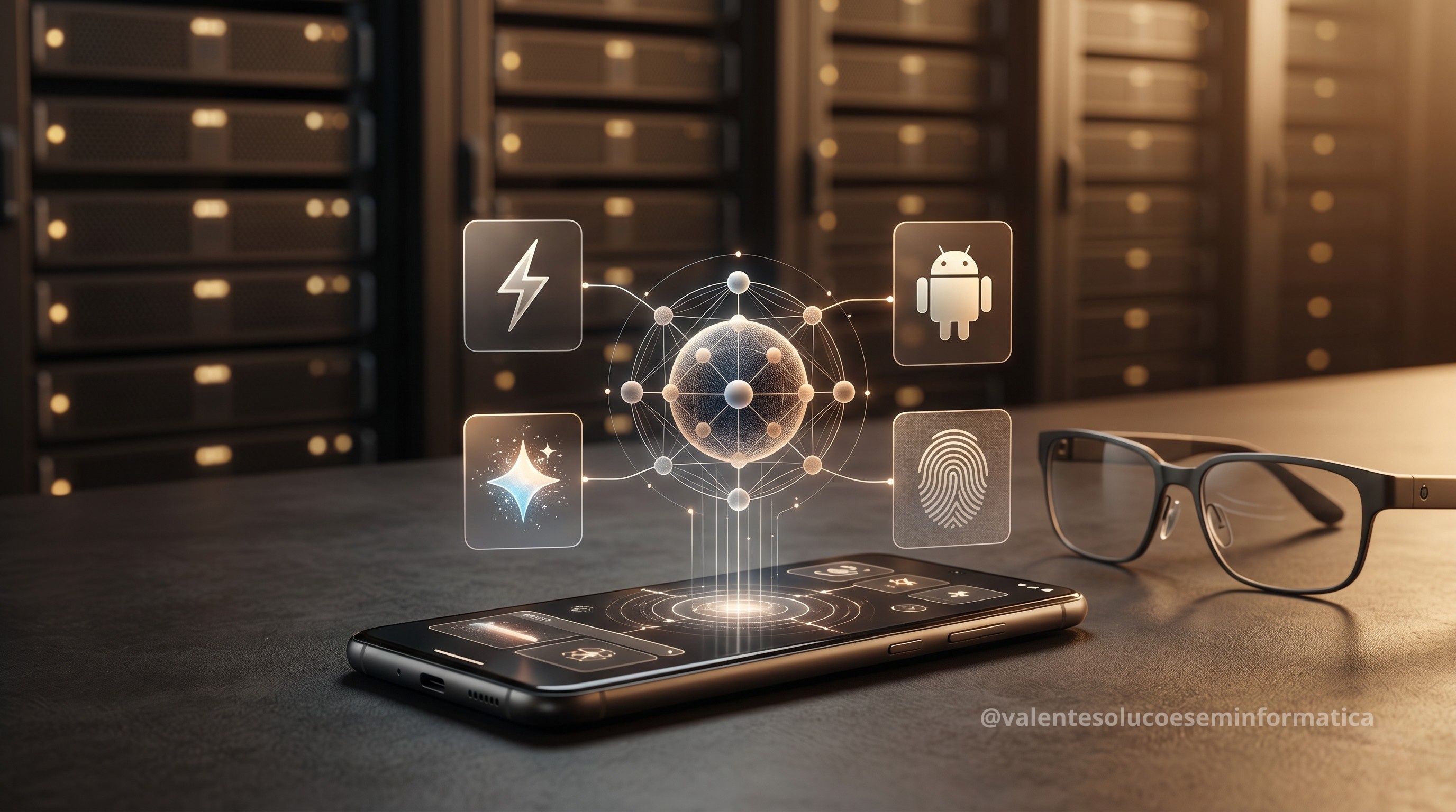 Smartphone Android com agentes de inteligência artificial do Google em execução