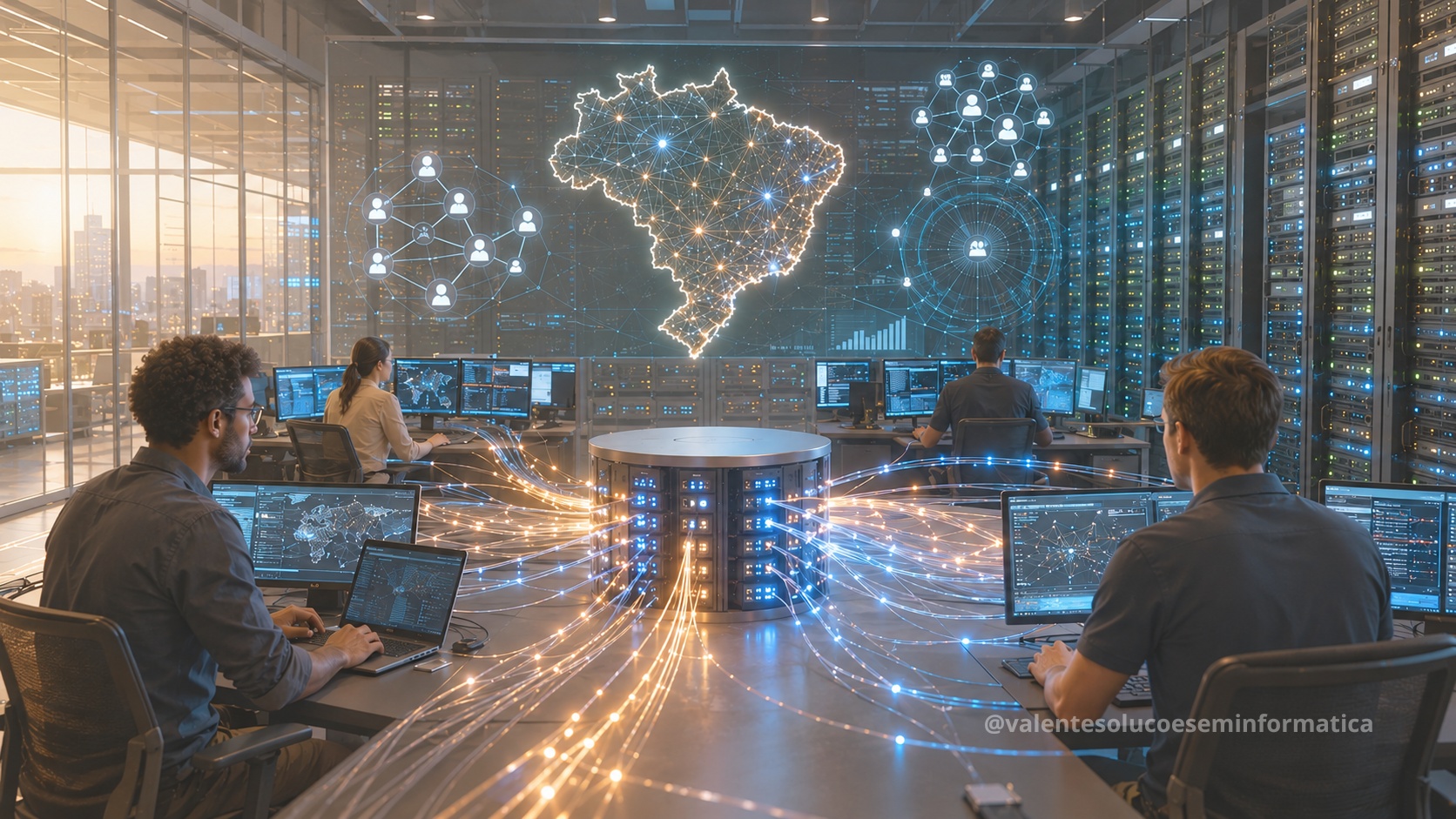Centro de troca de tráfego de internet com mapa do Brasil e conexões digitais