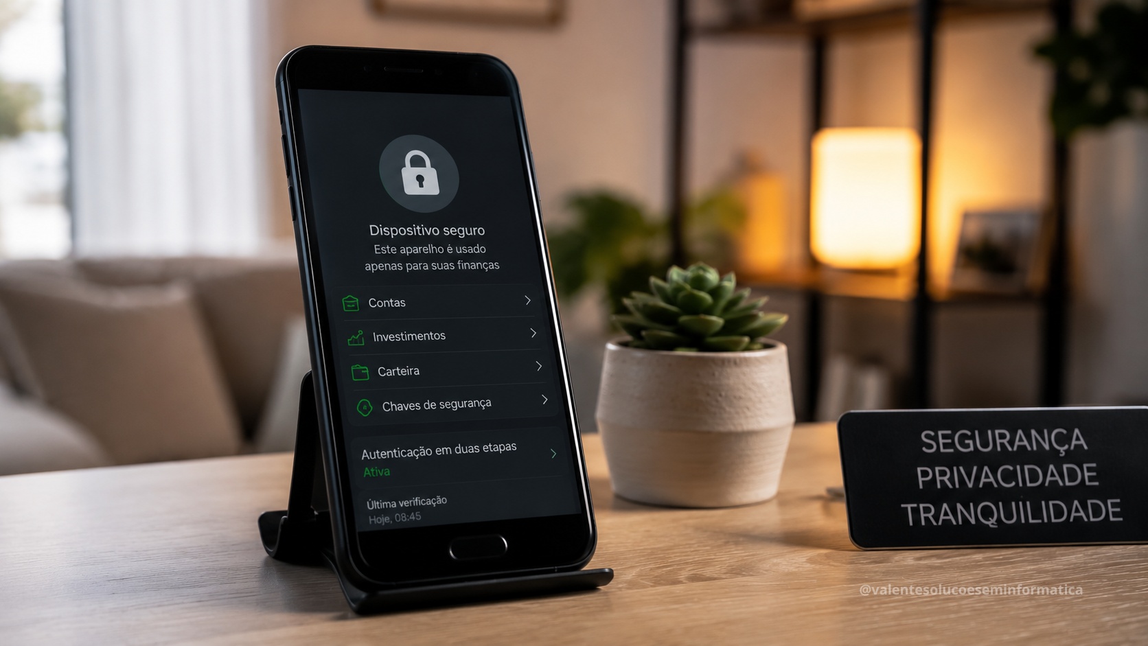Celular antigo configurado para aplicativos financeiros em ambiente doméstico seguro