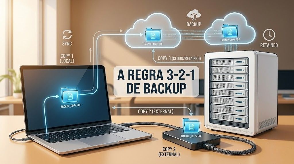 Regra 3-2-1 de backup com computador HD externo e nuvem
