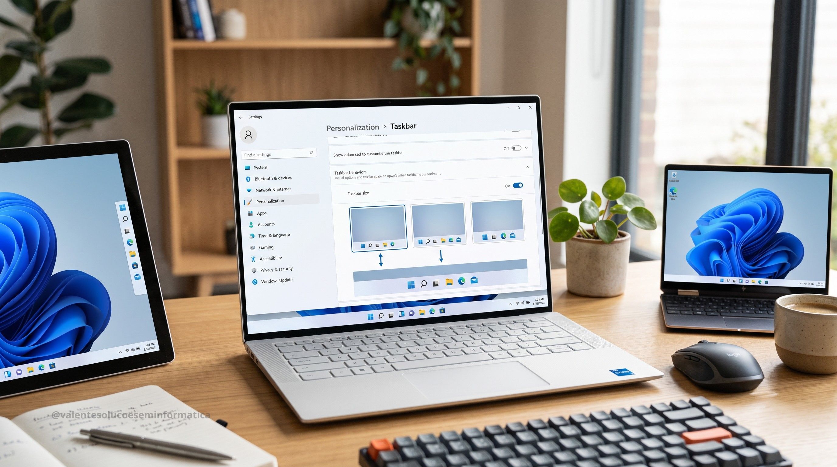 Configurações do Windows 11 mostram opções de tamanho para a barra de tarefas
