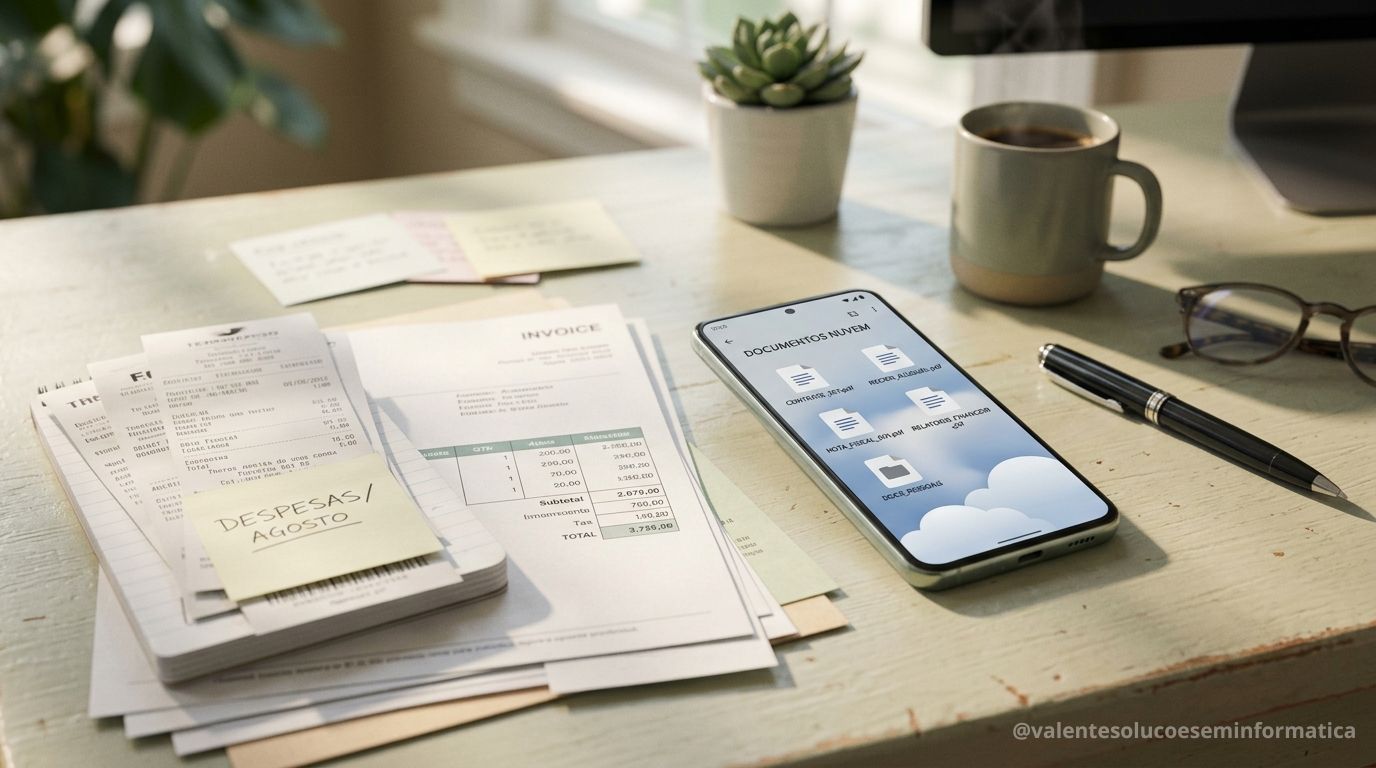 Documentos e recibos organizados digitalmente